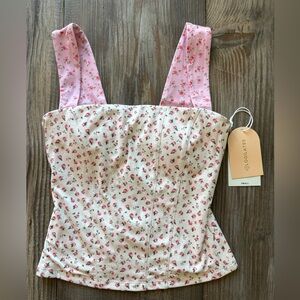 Blogilates Tiny Bows Corset Tank Top Women’s Small Cream Pink Floral NWT